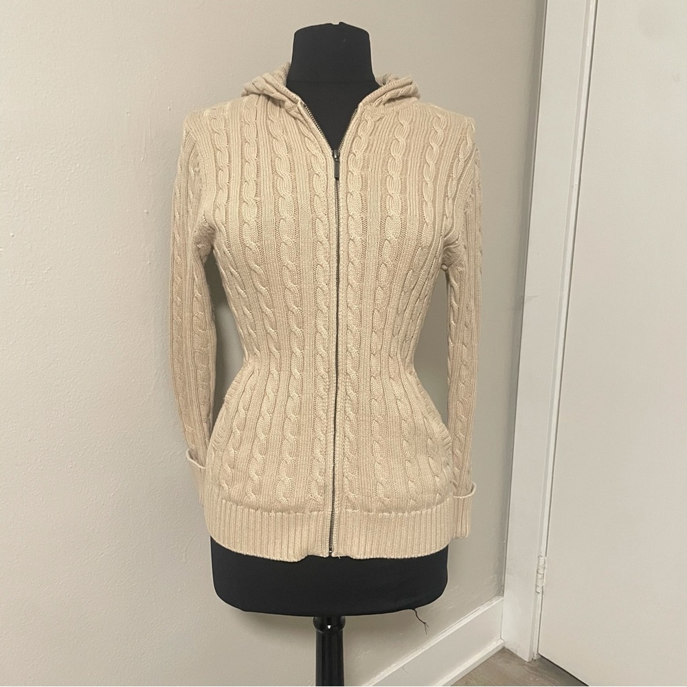 L.L. Bean Cable Knit Sweater Jacket w/ Hood